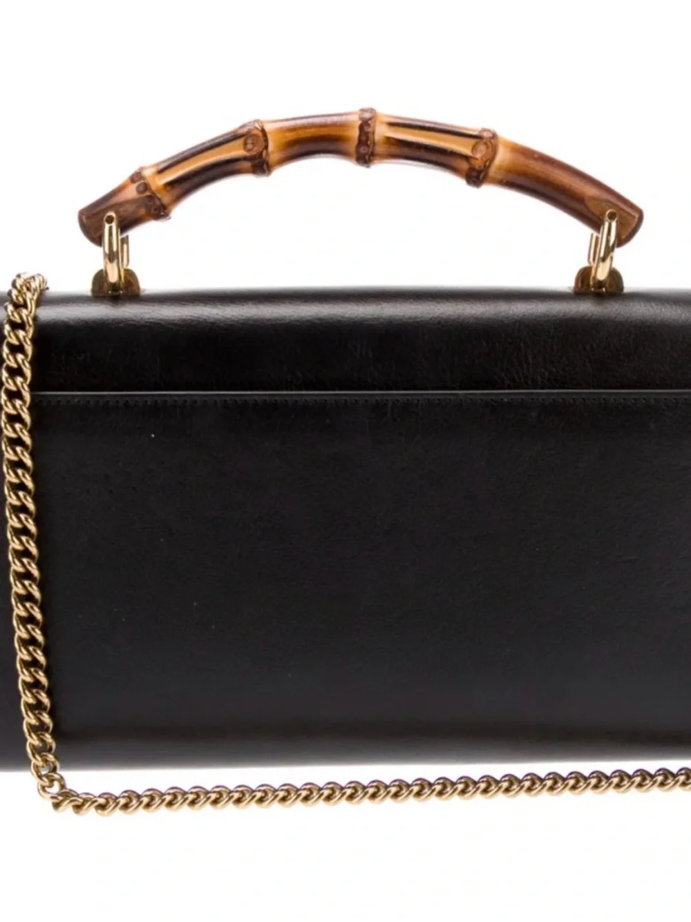 Gucci Black Leather Clutch with Bamboo Top Handle and Gold Chain - Picture 4 of 6